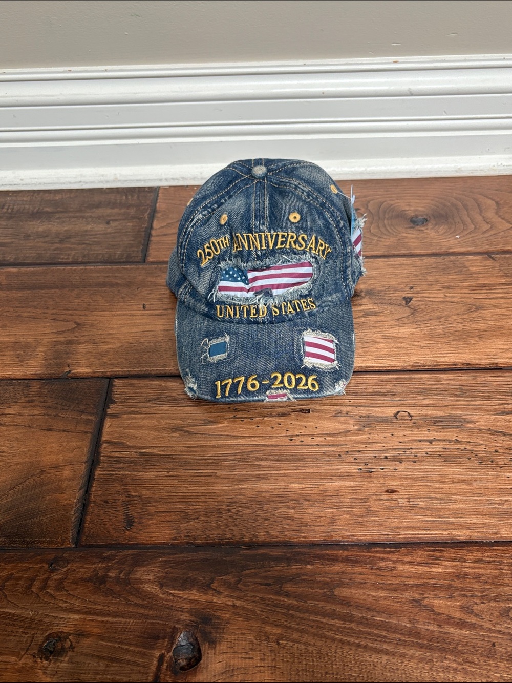 250th Anniversary Distressed Denim Baseball Cap - Blue *NEVER WORN*